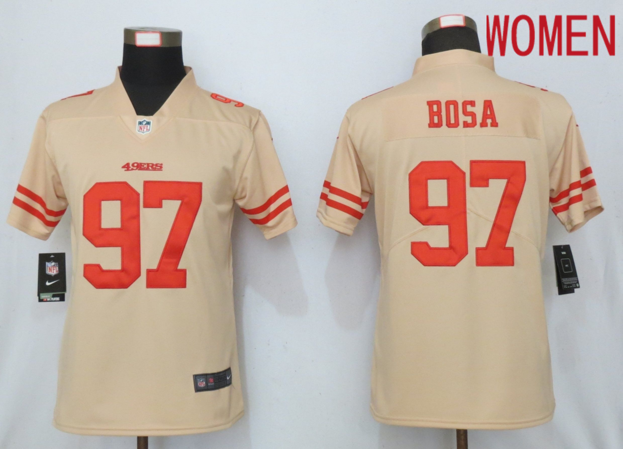 Women San Francisco 49ers #97 Bosa 2019 Vapor Untouchable Nike Gold Inverted Elite Playe NFL Jerseys
